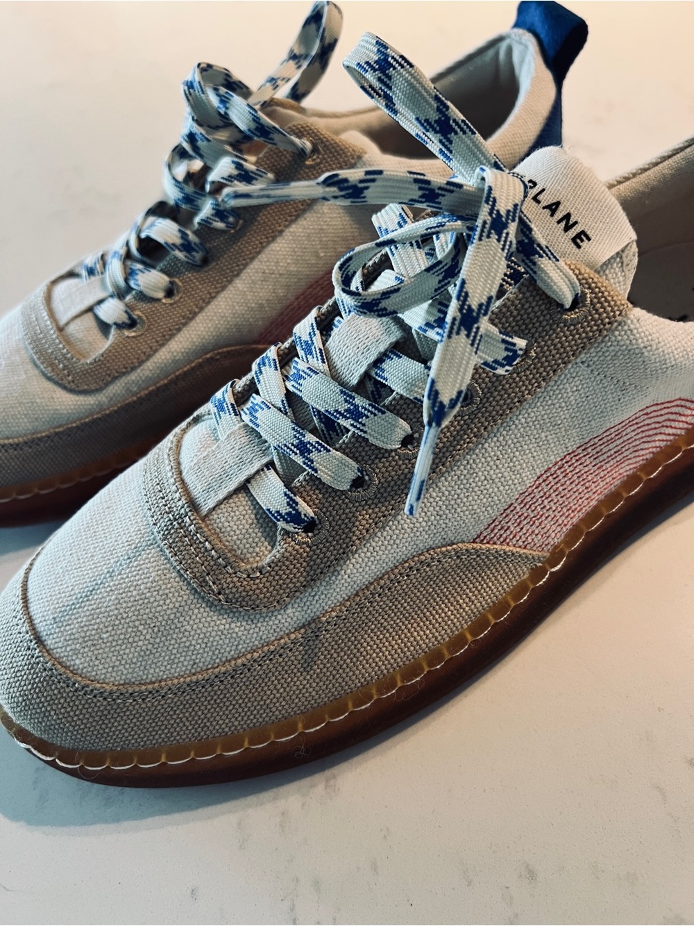 Everlane Canvas Sneakers in Cream with Blue Accents